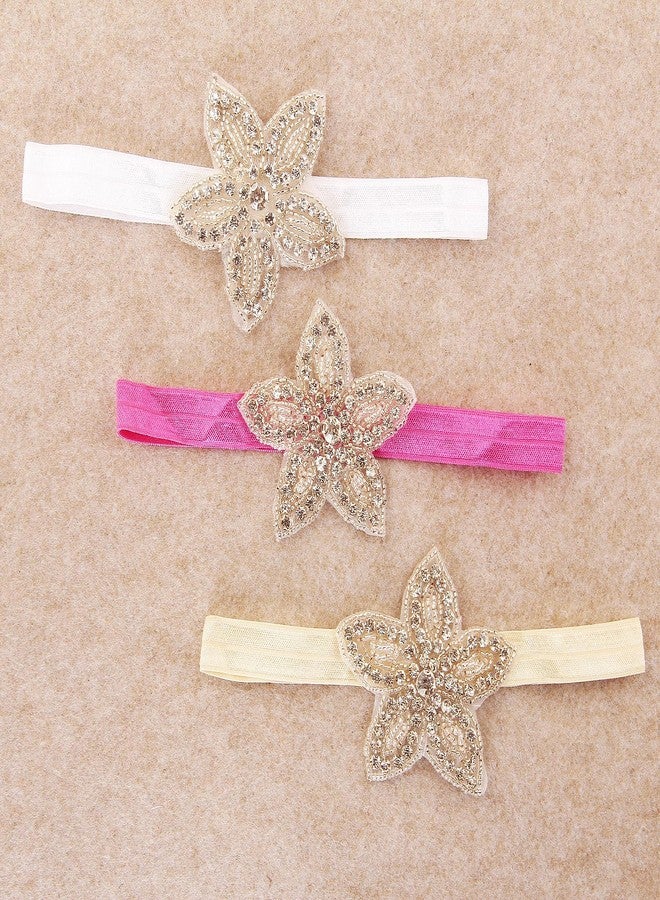 Nishine Girls White Rhinestone Flower Headband Pack Baby Christening Baptism Headband for Baby Shower Wedding Hair Accessories (Star-3 Pack) - Image 2
